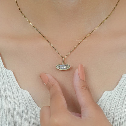 East West Step Cut Moval Bezel Set Pendant Necklaces