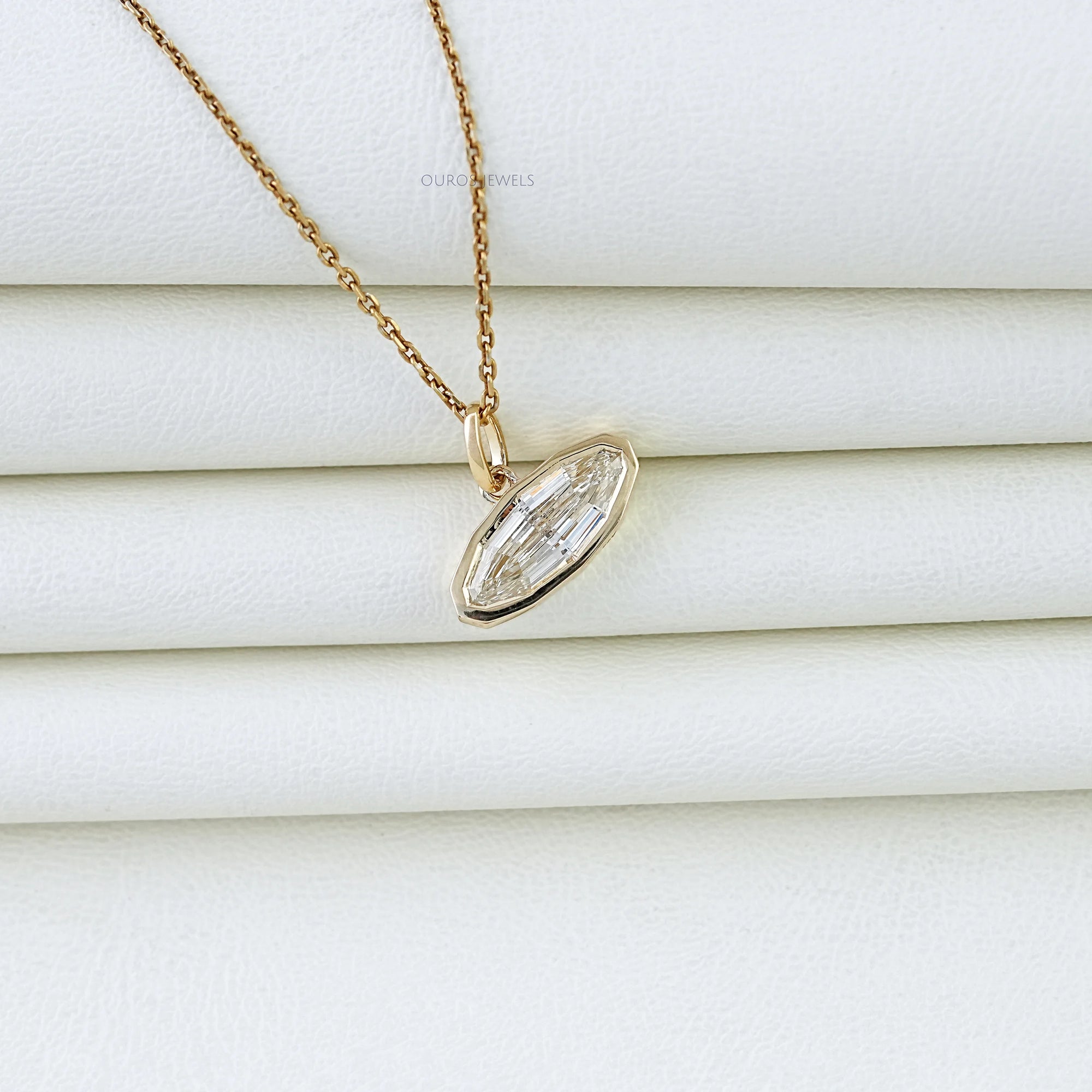 East West Step Cut Moval Bezel Set Pendant Necklaces