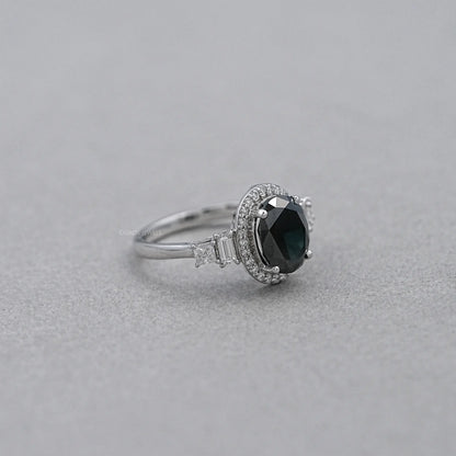 Black Oval Cut Halo With Accent Diamond Ring Rings