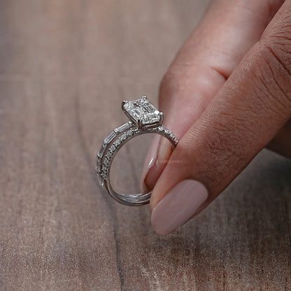 Emerald Lab Diamond Solitaire Accent Wedding Ring Set Rings