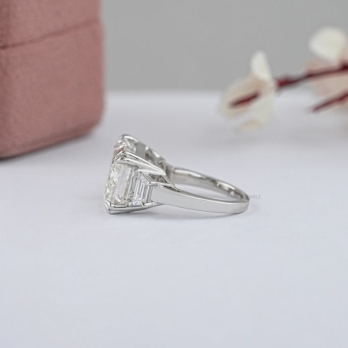 Emerald Three Stone Step Cut Trapezoid Engagement Ring Ring