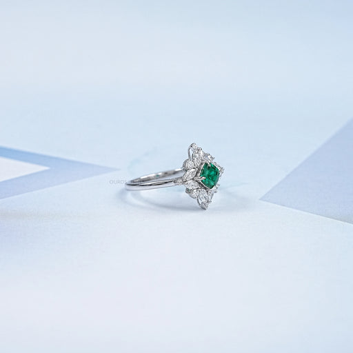 Lab Green Cushion Shape Halo Gemstone Ring Ring
