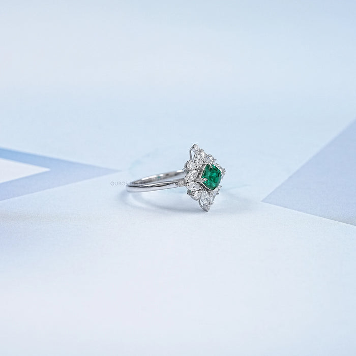 Lab Green Cushion Shape Halo Gemstone Ring Ring