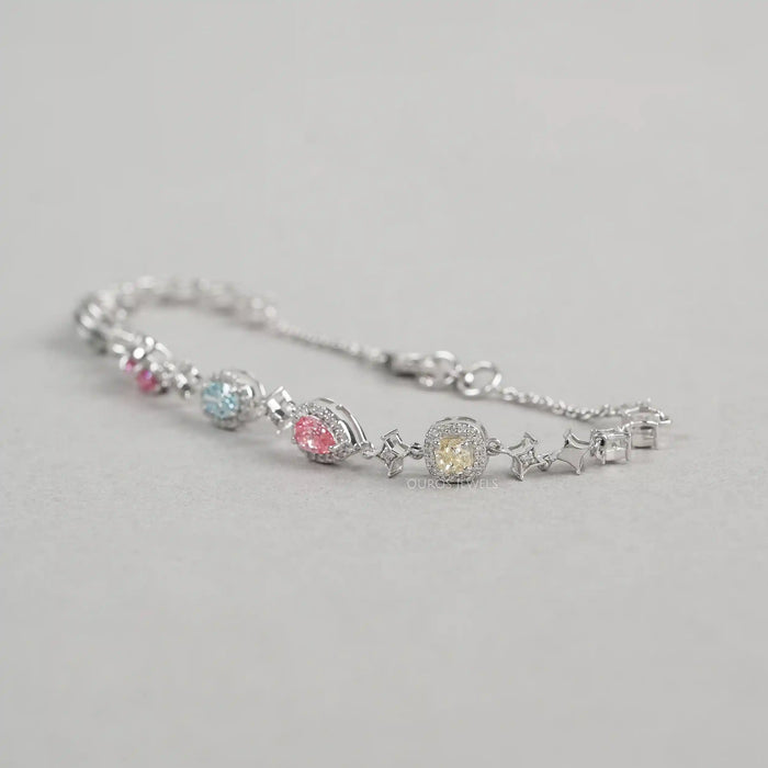 Color Diamond Halo Link Bracelet Bracelet