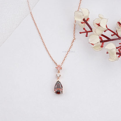 Red Pear Cut Lab Diamond Pendant Necklaces