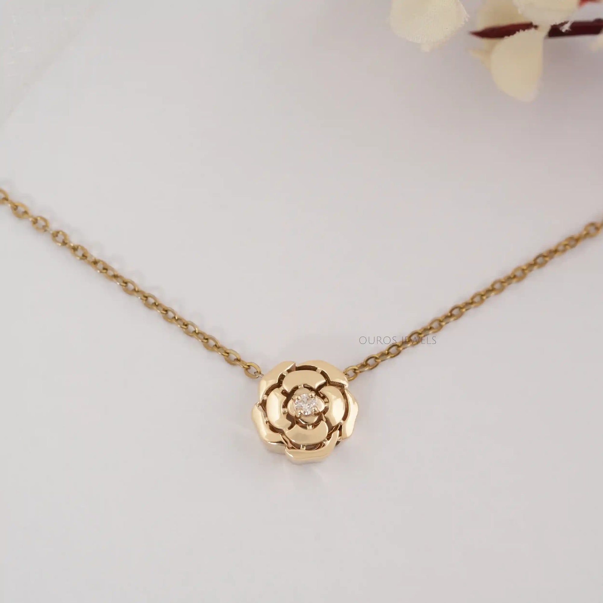 Chanel Camellia Flower Round Diamond Necklace Necklaces