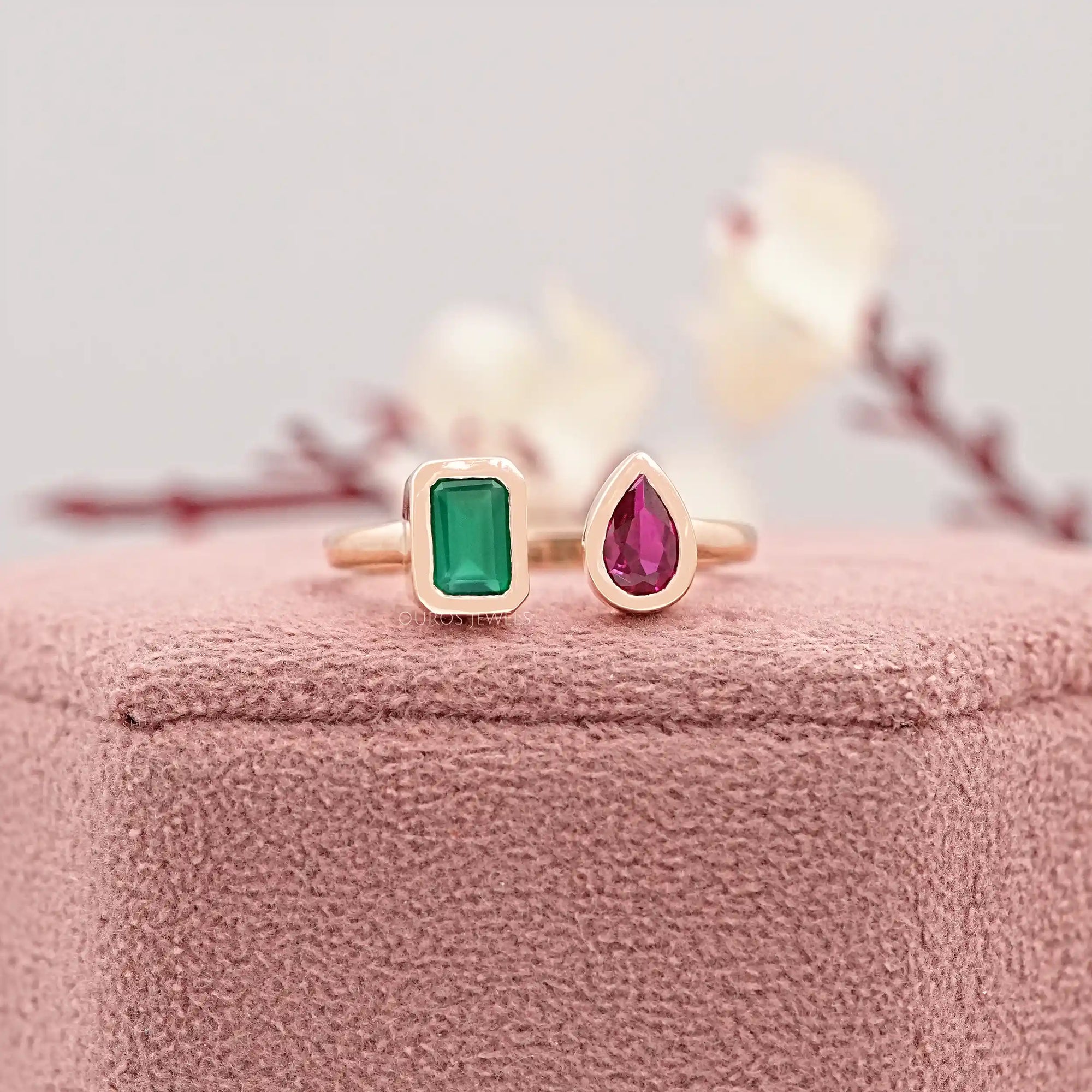 Rose Gold Open Cuff Gemstone Ring Rings