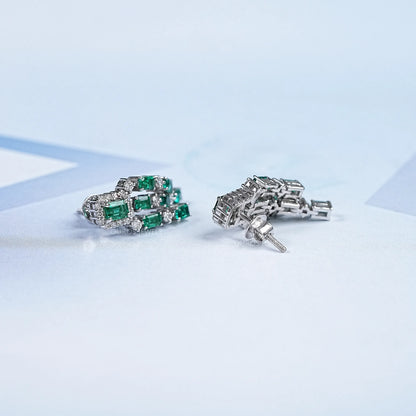 Green Emerald Halo Diamond Chandelier Dangle Earring