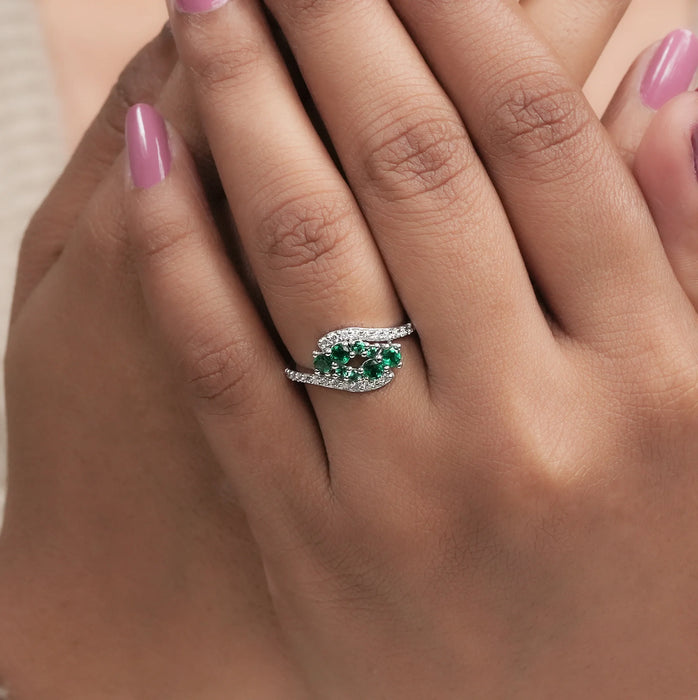 Emerald Round And Lab Diamond Bypass Ring