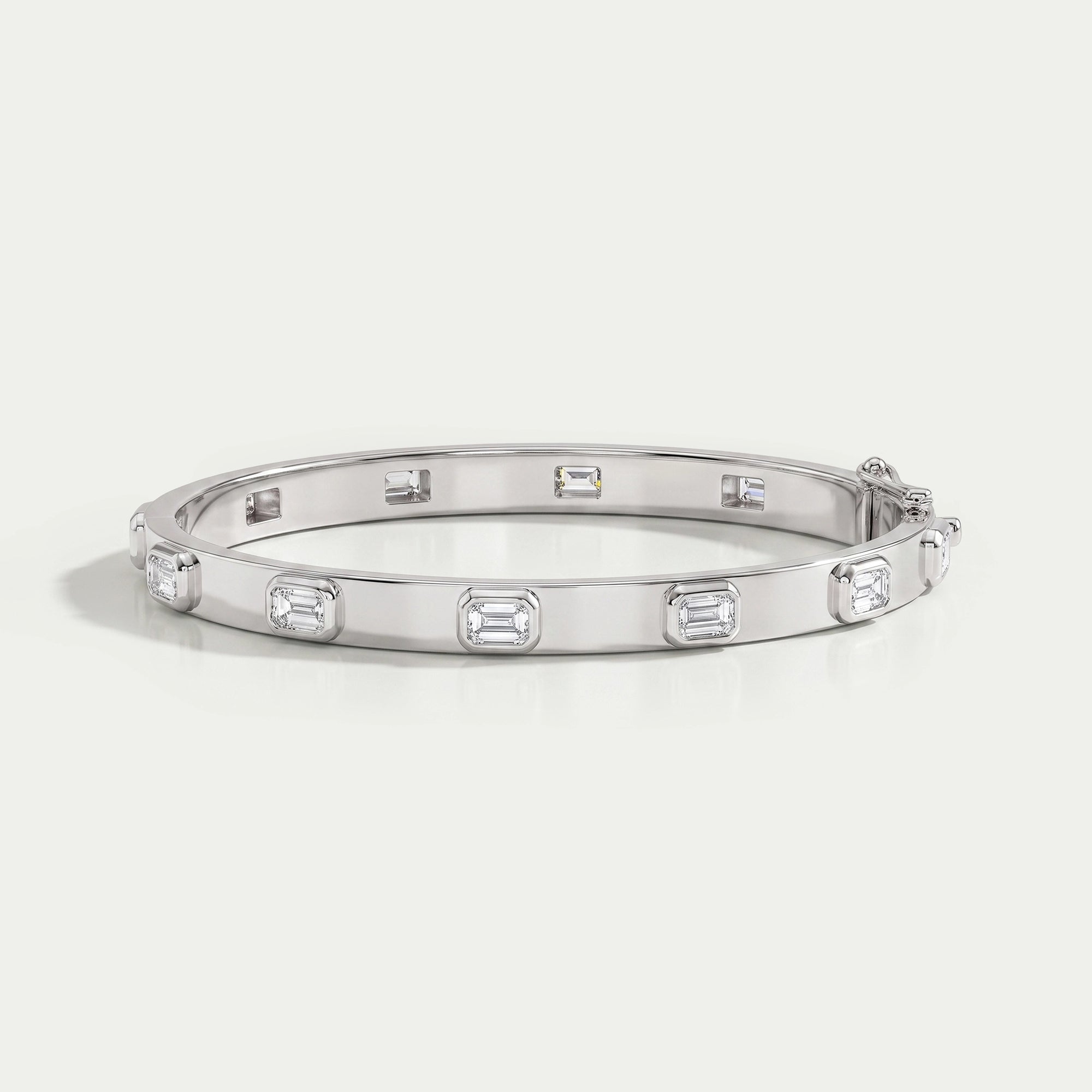Emerald Cut Bezel Set Diamond Bangle