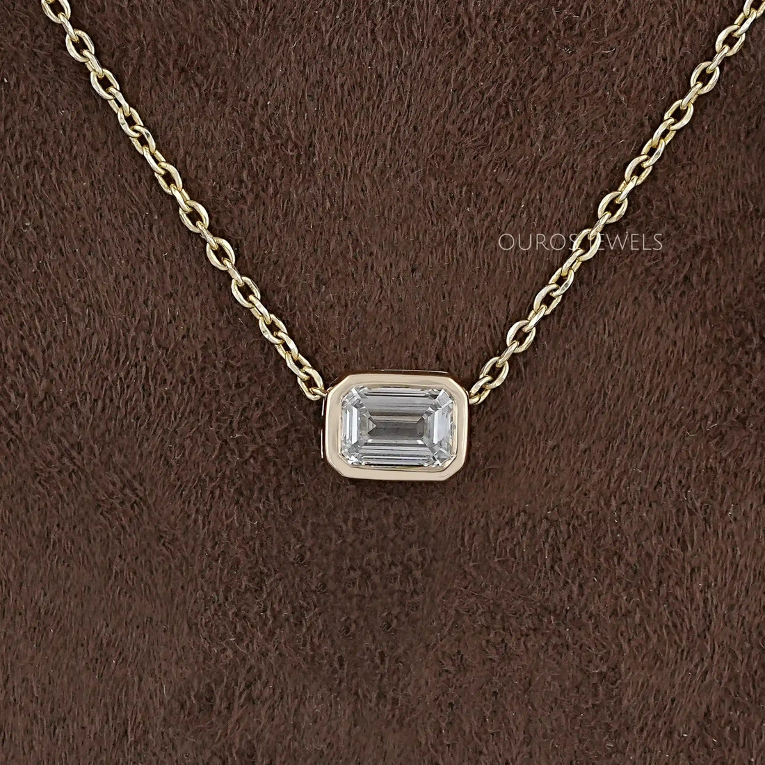 Bezel Set Emerald Cut Lab Diamond Solitaire Pendant Necklaces