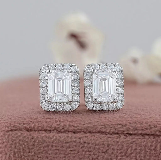 Emerald Lab Diamond Halo Stud Earrings Earring