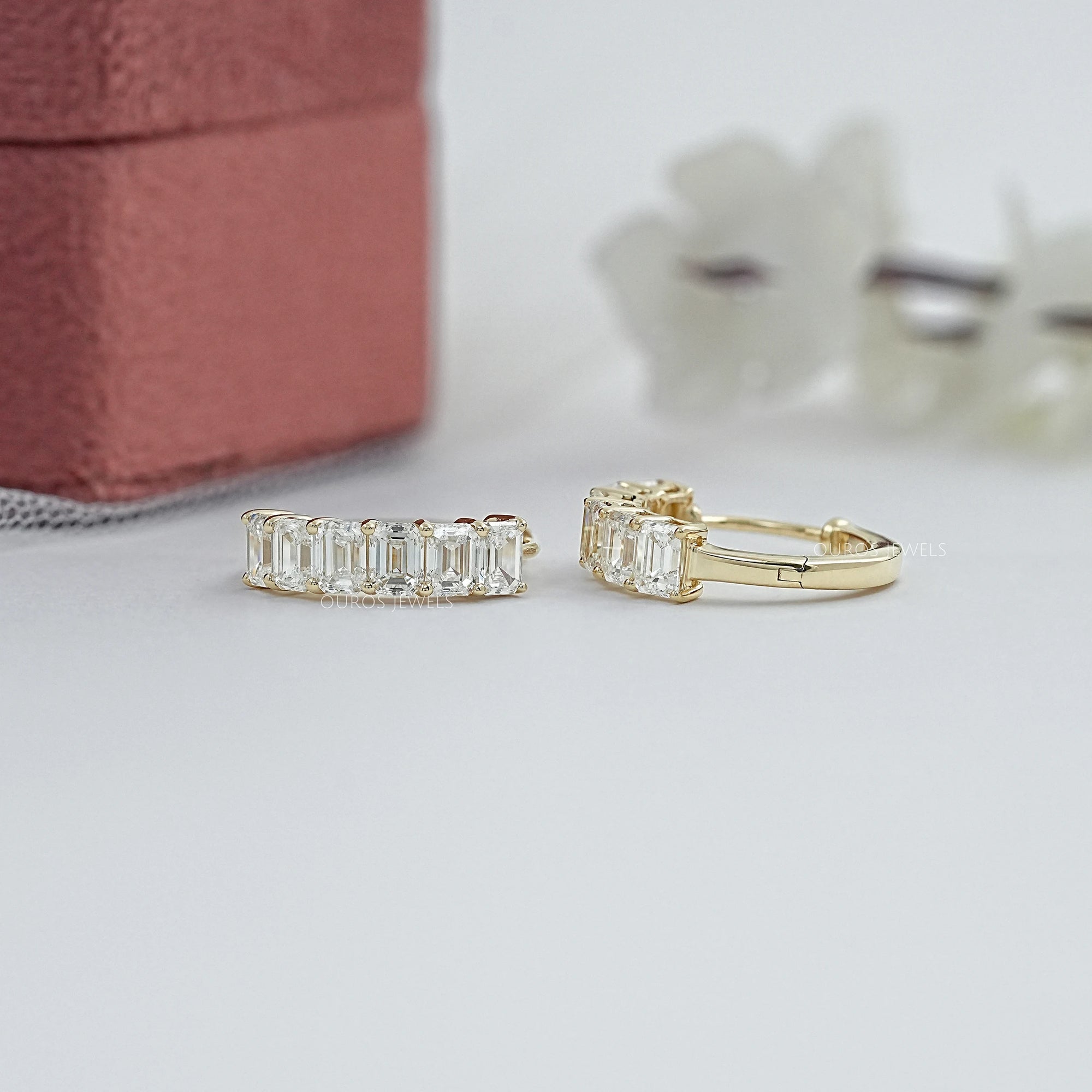 Emerald Cut Lab Grown Diamond Hoop Earrings Earring