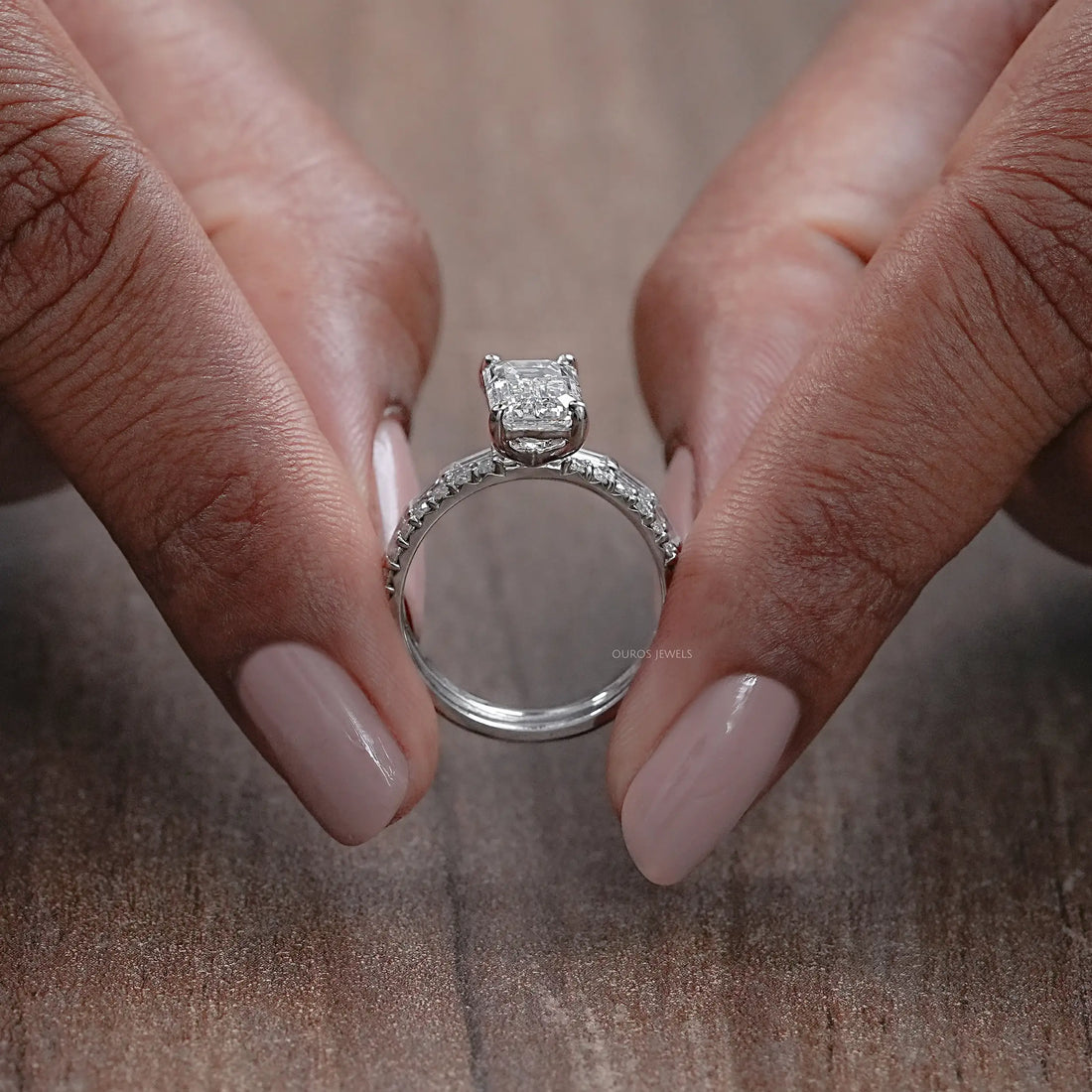 Emerald Lab Diamond Solitaire Accent Wedding Ring Set Rings