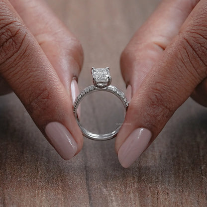 Emerald Lab Diamond Solitaire Accent Wedding Ring Set Rings