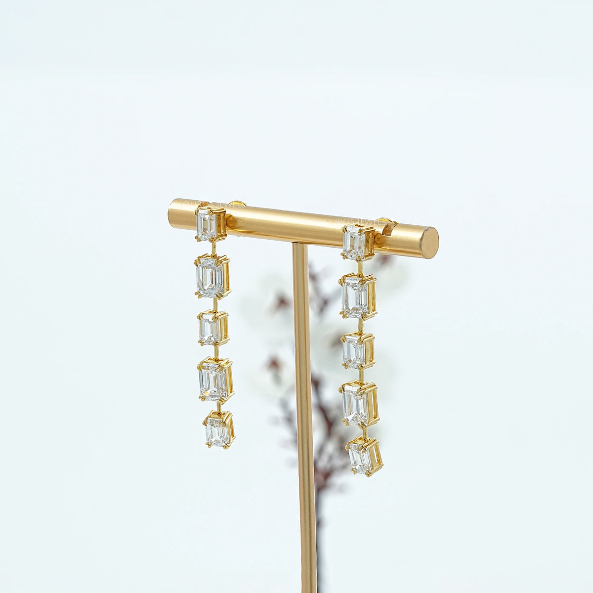 Emerald Lab Diamond Liner Drop Earrings