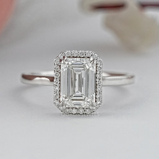 Emerald Lab Diamond Solitaire Halo Engagement Ring Rings