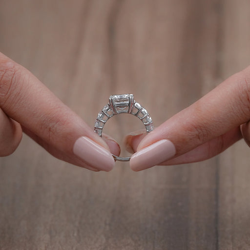 Emerald Diamond French Cut Trapezoid Accent Engagement Ring Rings