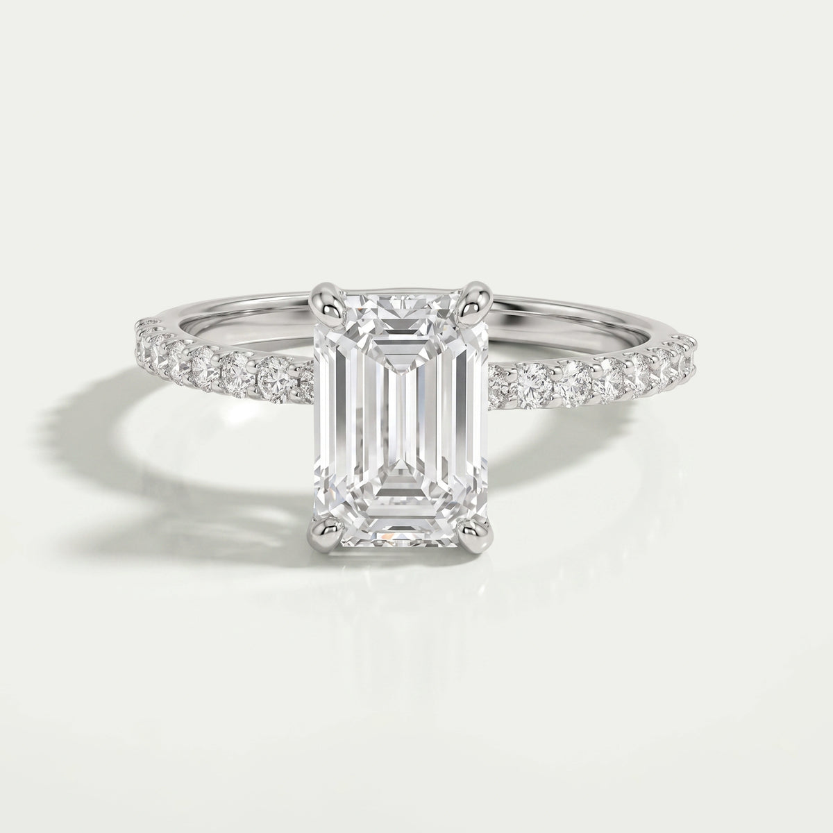 IGI Certified Emerald Cut Diamond Solitaire Accent Ring Rings
