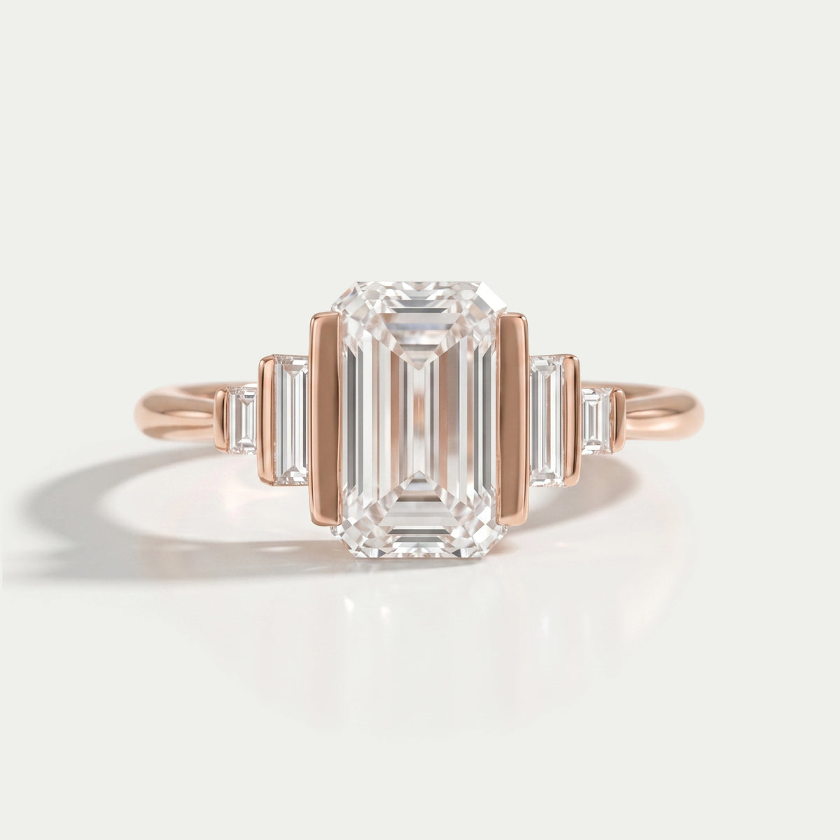 Emerald Half Bezel Set Baguette Diamond Engagement Ring Rings