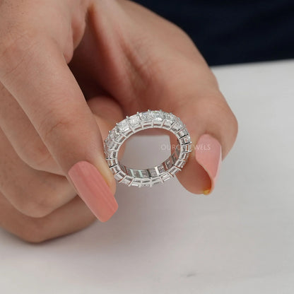 Emerald Cut Lab Diamond Full Eternity Wedding Band