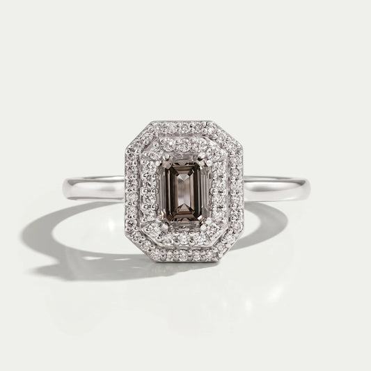 Olive Emerald Cut Double Halo Lab Diamond Ring