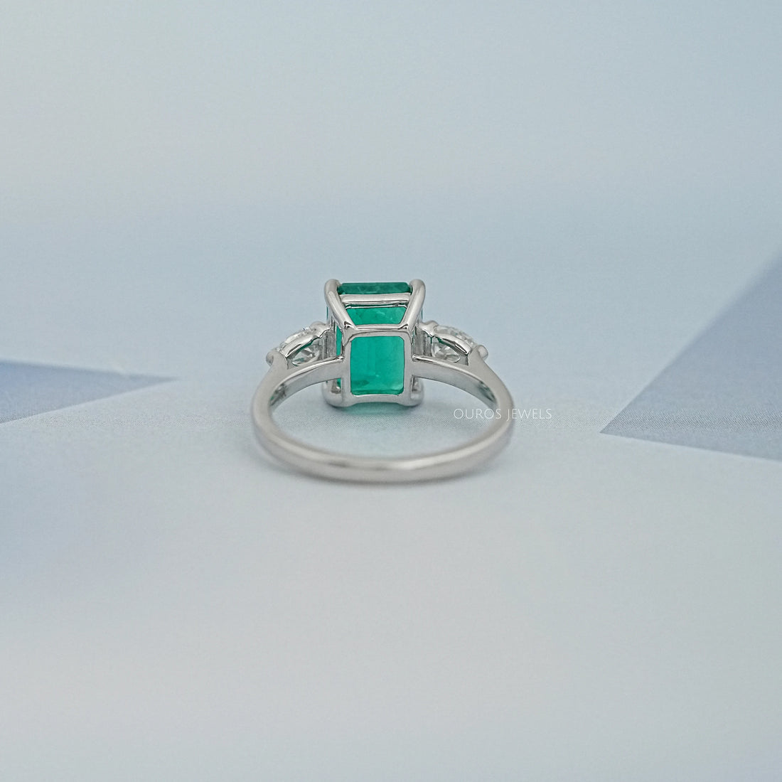 Three Stone Green Emerald Engagement Ring