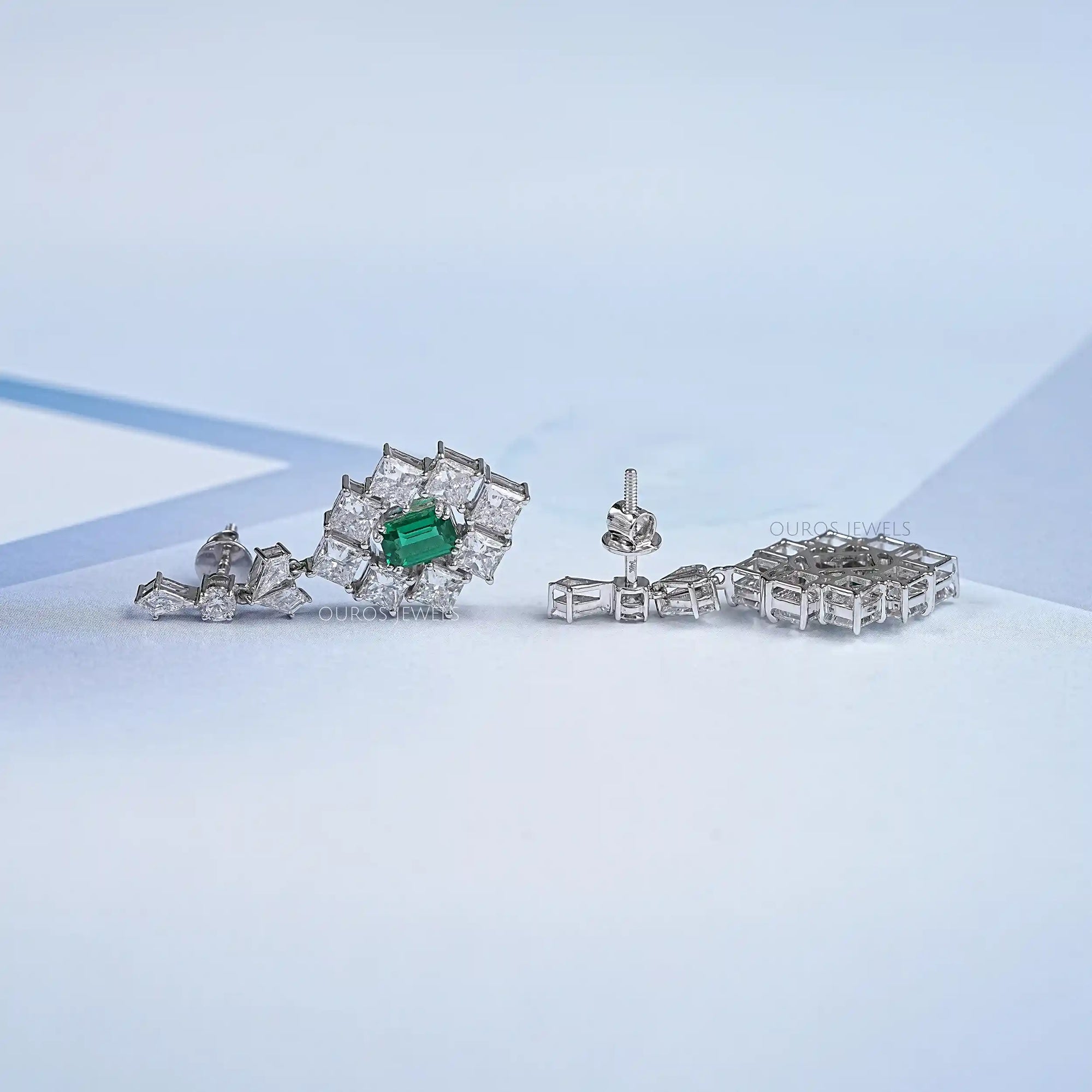 Green Gemstone And Princess Halo Earrings Earring
