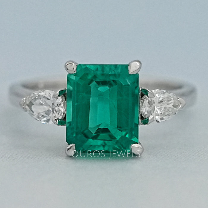Emerald Gemstone Three Stone Ring Ring