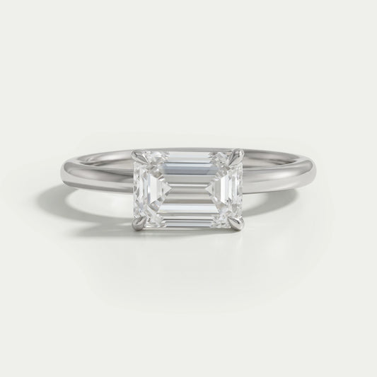 East West Emerald Lab Diamond Solitaire Ring Rings