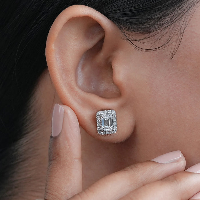 Emerald Lab Diamond Halo Stud Earrings Earring