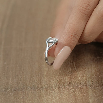 Emerald Diamond Split Shank Solitaire Ring Ring