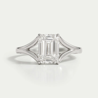 Emerald Diamond Split Shank Solitaire Ring Ring