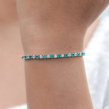 Green Round Gemstone And Lab Diamond Tennis Bracelet Bracelet