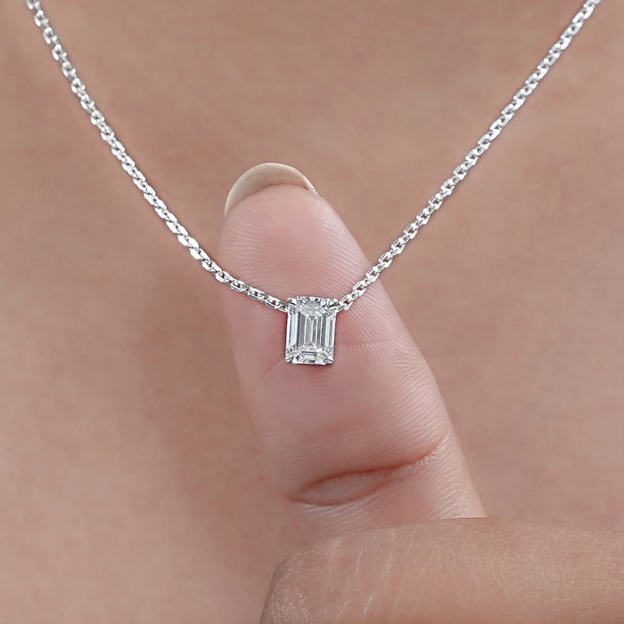 Emerald Cut Lab Grown Diamond Solitaire Pendant Necklaces
