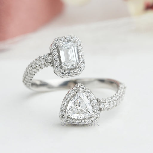 Emerald And Trilliant Cut Halo Lab Diamond Bypass Engagement Ring