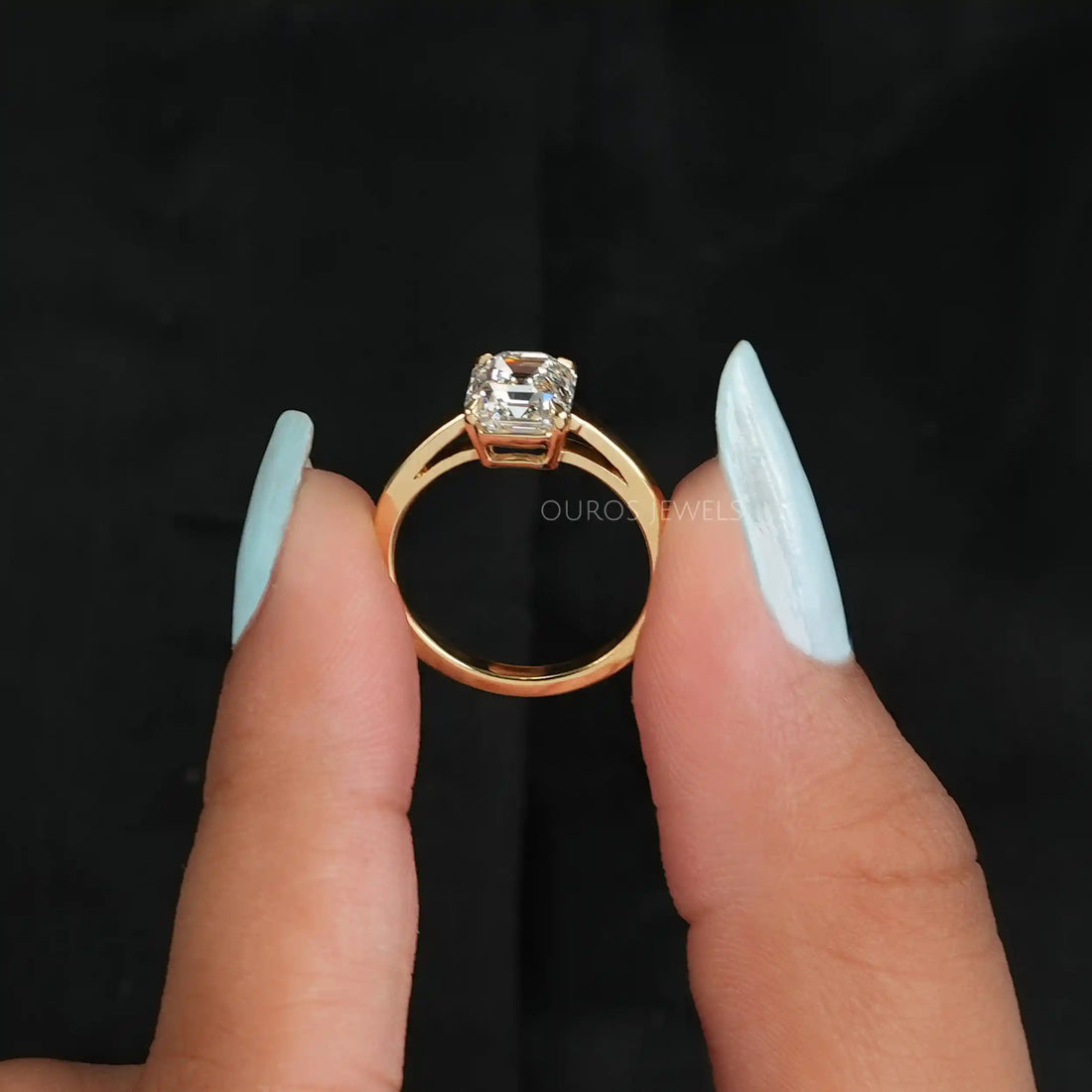 Old Mine Emerald Cut Lab Grown Diamond Solitaire Ring Rings