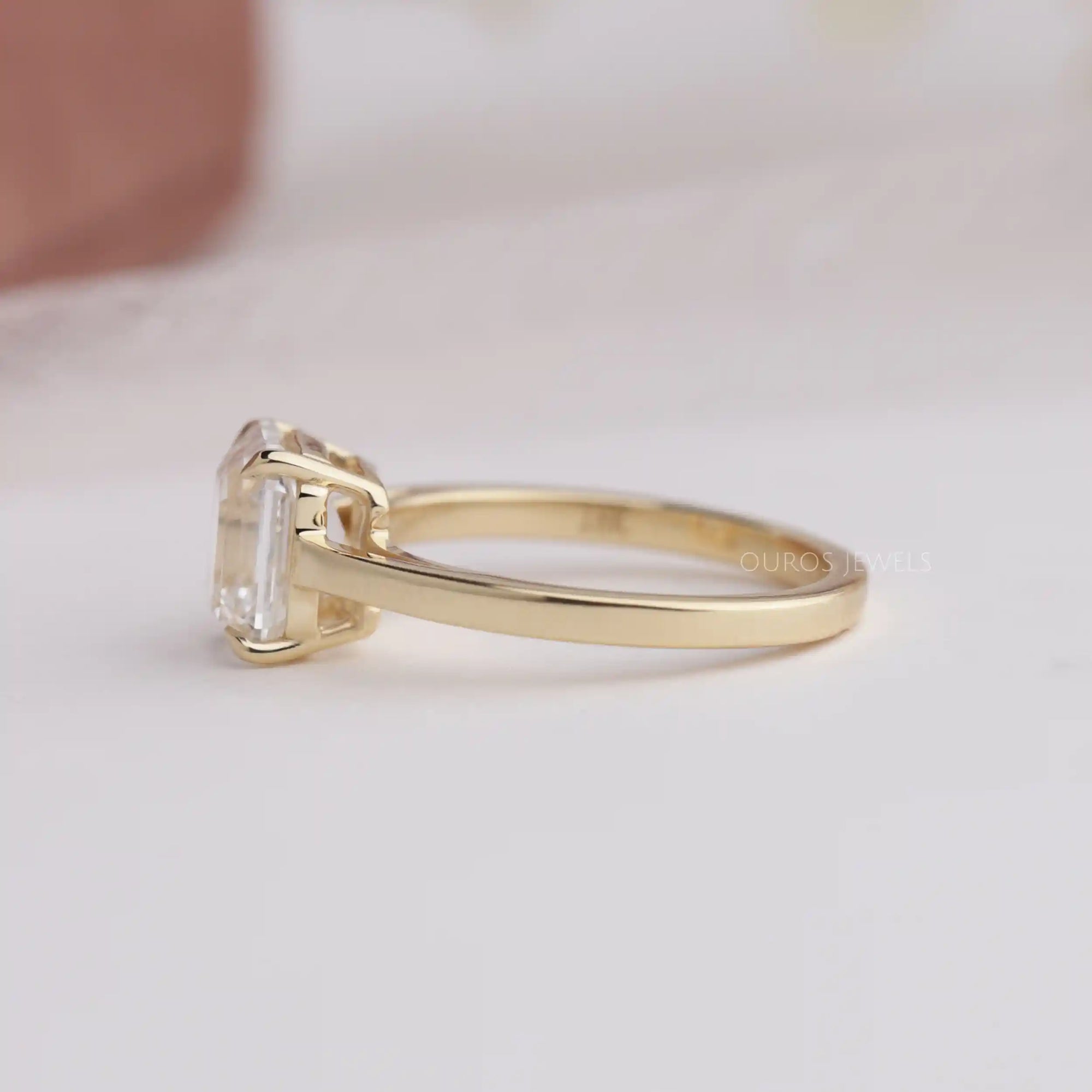 Old Mine Emerald Cut Lab Grown Diamond Solitaire Ring Rings