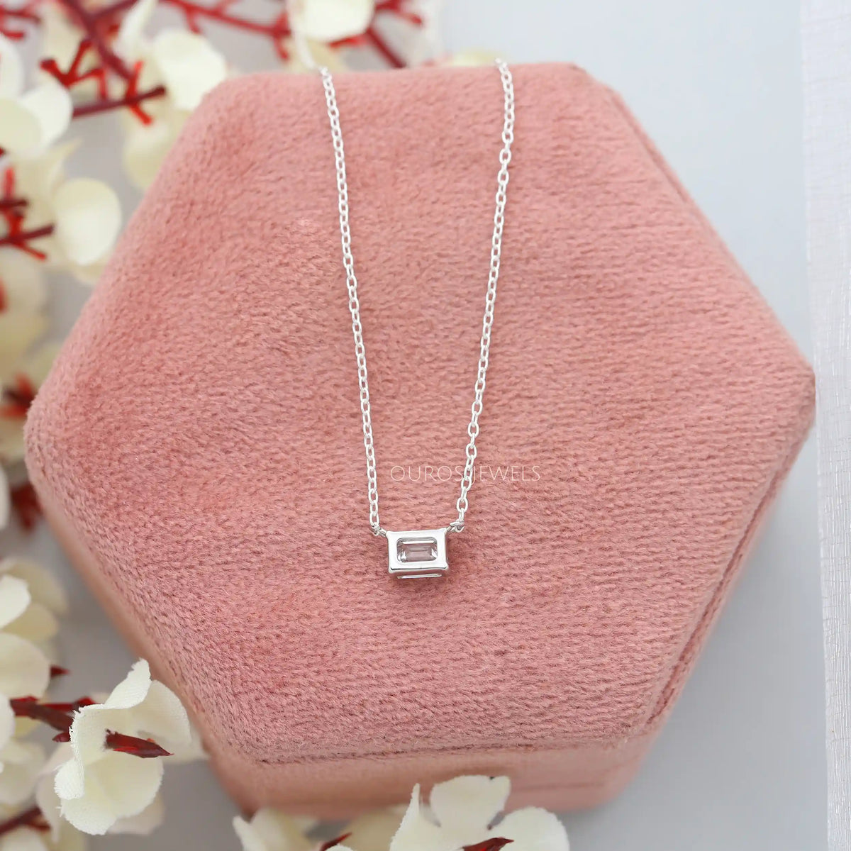 Single Emerald Cut Lab Grown Diamond Pendant Necklaces