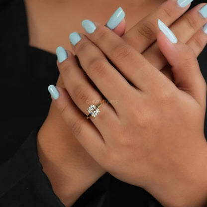 Old Mine Emerald Cut Lab Grown Diamond Solitaire Ring Rings