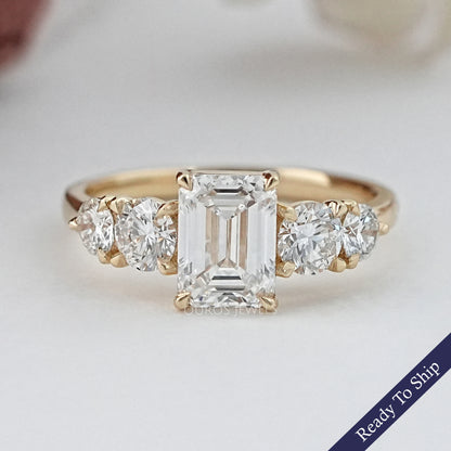 Emerald Lab Diamond Five Stone Engagement Ring Rings