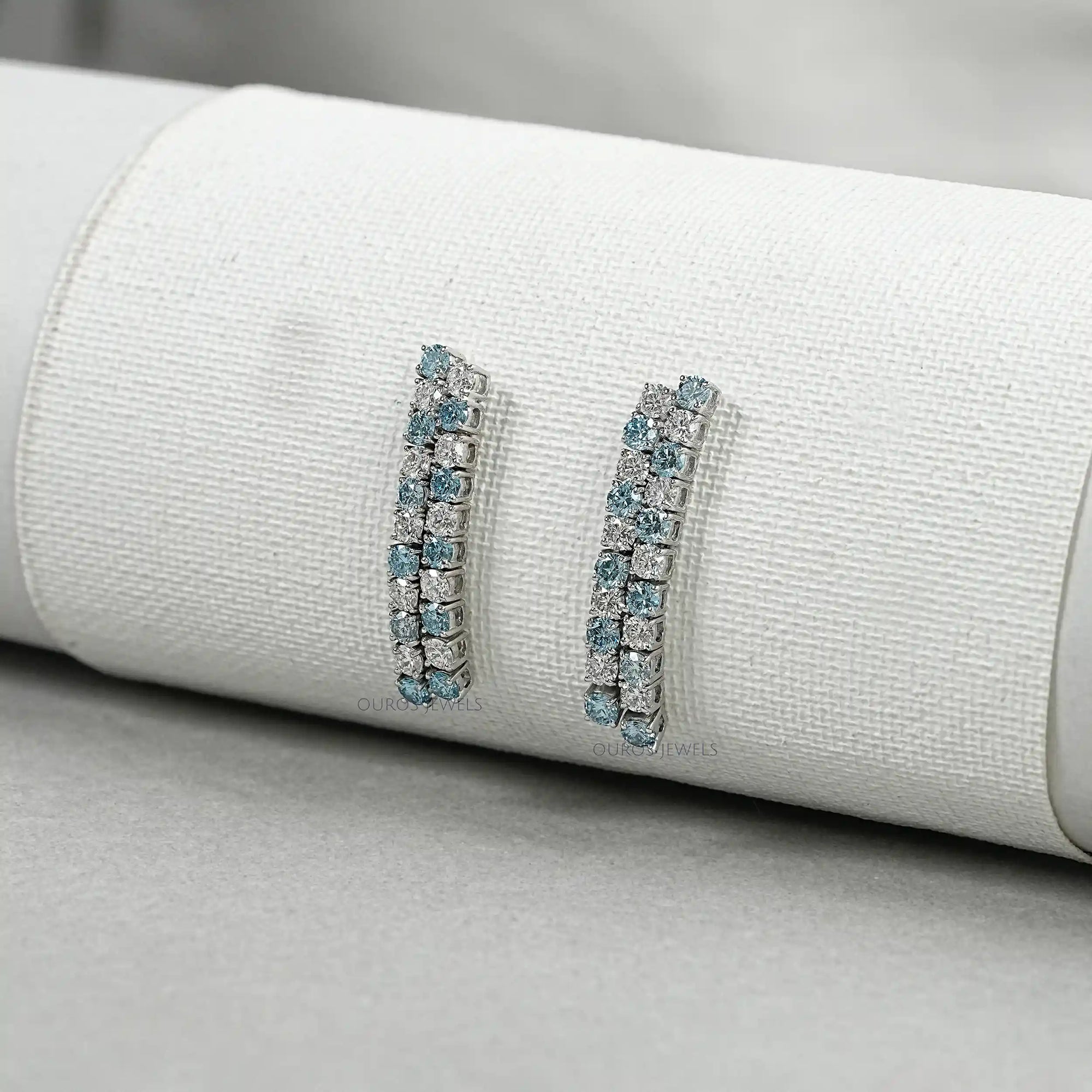Blue Round Cut Lab Diamond Double Row Earrings Earring