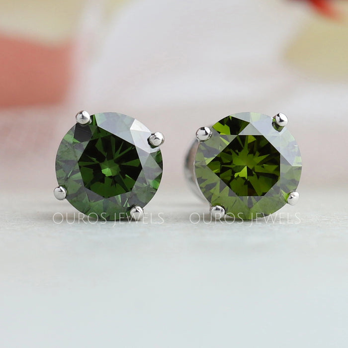 Green Round Cut Lab Diamond Stud Earrings
