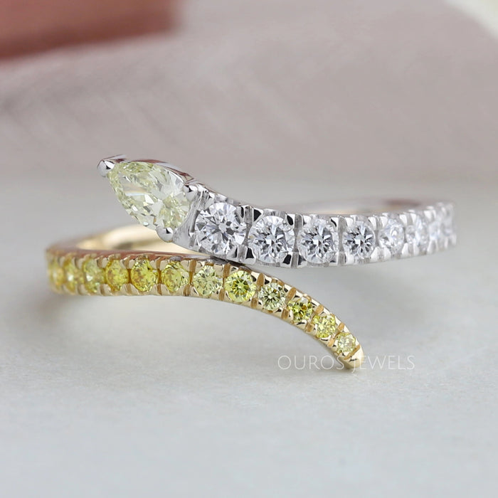 Pear And Round Cut Diamond Bypass Ring