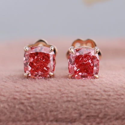 Pink Cushion Cut Lab Diamond Stud Earrings Earring