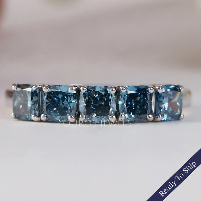 5 Stone Blue Cushion Diamond Ring
