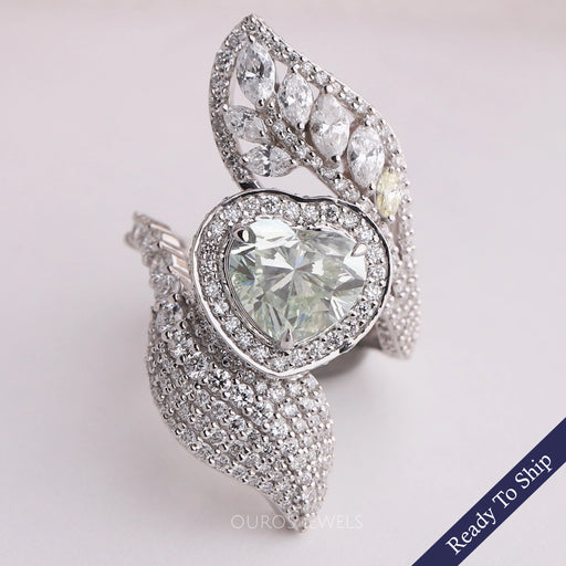 Green Heart Cut Lab Grown Diamond Vintage Engagement Ring