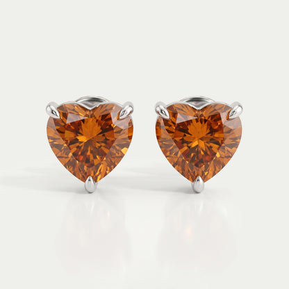 Red Heart Diamond  Solitaire Stud  Earrings