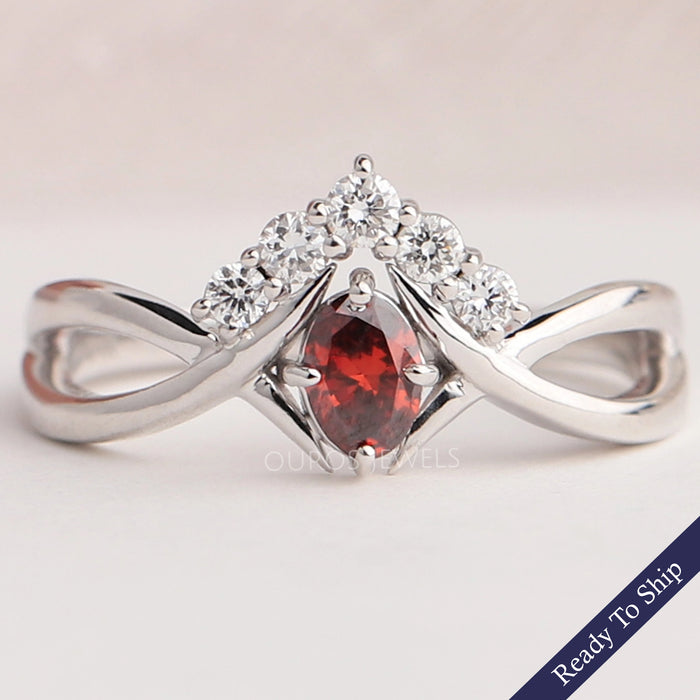 Red Oval Diamond Infinity Dainty Ring