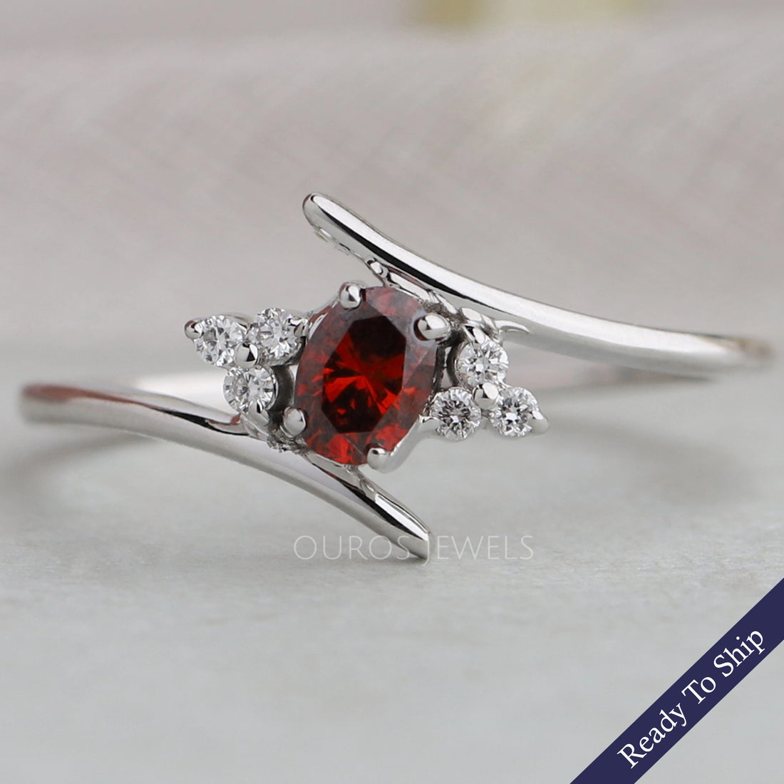 Red Oval Bypass Setting Dainty Ring